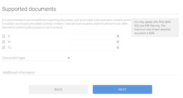 เอกสารสนับสนุนวีซ่าอาร์เมเนีย Support Documents for E-visa Armenia