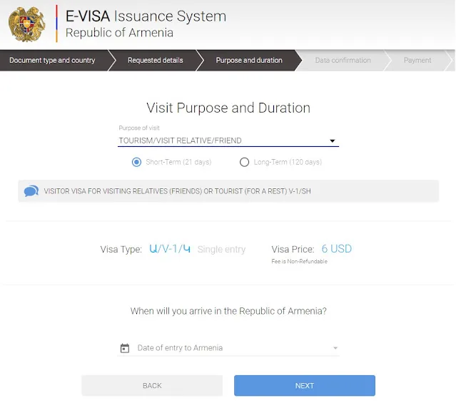 ช่วงวันเดินทางขอวีซ่าอาร์เมเนีย Visit date for visa Armenia