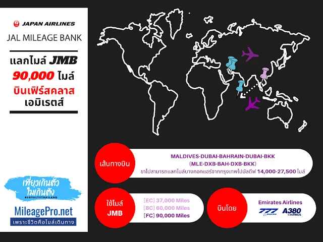 แลกไมล์ JAL เส้นทางมัลดีฟ บาห์เรน ดูไบ แลกไมล์ JMB เส้นทางมัลดีฟ บาห์เรน ดูไบ