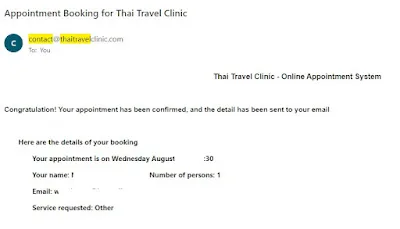 confirmed booking from Thai Travel Clinic